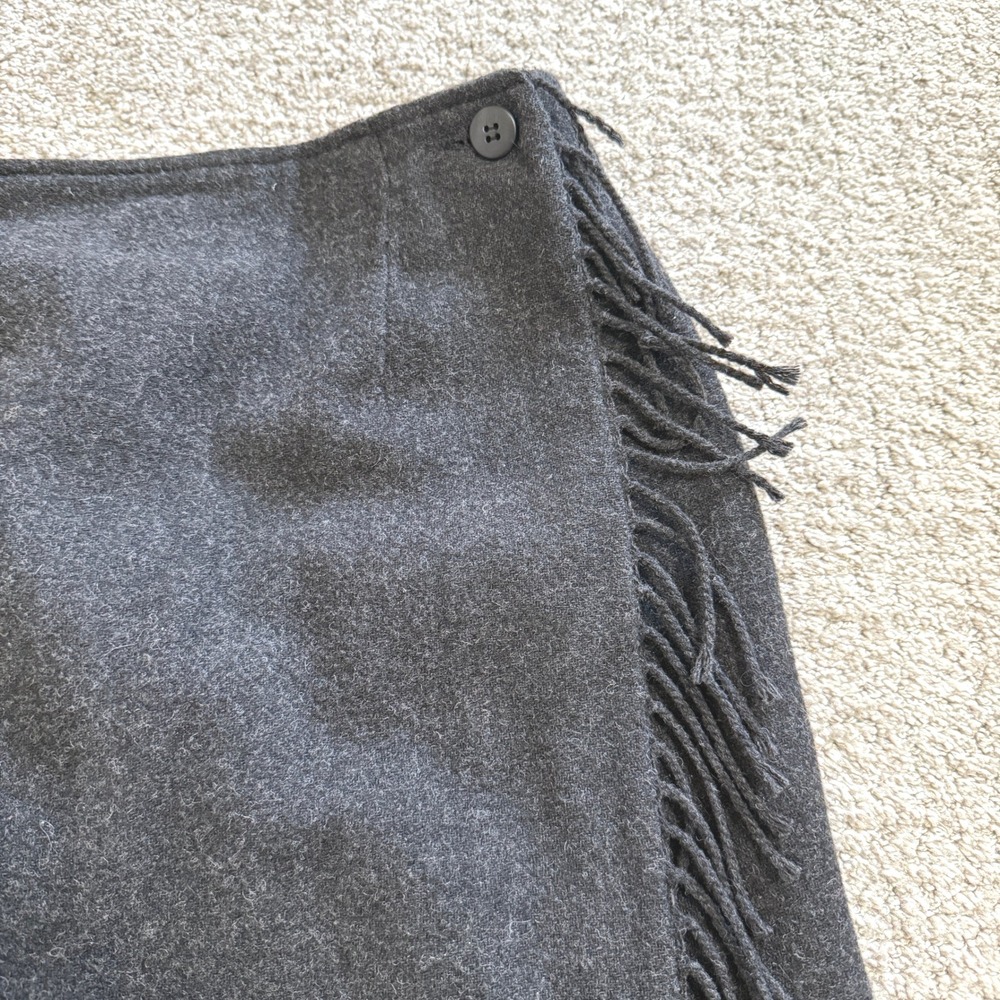 Vintage Talbots Charcoal Wool Blend Wrap Mini Skirt Fringe Classic Career 16‎ - Picture 2 of 9